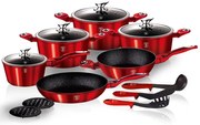 Komplet czerwonych garnków z akcesoriami 15 elementów A4-T66