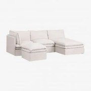 Sofa Modułowy Z Szezlongiem 3-częściowy I Pufą Z Lnu I Bawełny Grace Tkaniny Distressed White - Sklum