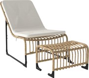 Outsunny Rattanowy Fotel Relaksacyjny z Podnóżkiem Odporny na UV, z Poduszką, 65 x 93 x 80 cm, Kolor Drewna Naturalnego