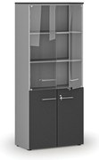 Szafa biurowa kombinowana z drzwiami drewnianymi i szklanymi PRIMO GRAY, 800 x 420 x 1781 mm, szary/grafit