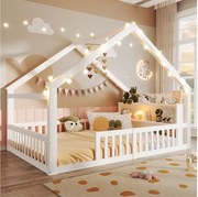 Łóżko dziecięce płaskie - 140 x 190 cm - z barierką - styl minimalistyczny - drewno - białe