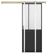 Drzwi przesuwne industrialne chowane w ścianie - Czarny i matowe szkło hartowane - wys. 205 x szer. 63 cm - ARTISTO II