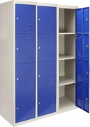 3 x metalowe szafki magazynowe – cztery drzwi, niebieskie – w płaskim opakowaniu