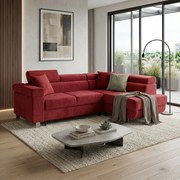 Narożnik z funkcją spania sprężyny faliste TORRE prawy Czerwony