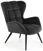 Tapicerowany czarny fotel uszak E9-R28