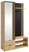 Garderoba z lustrem i schowkami - Naturalny i Czarny - JANAKIA