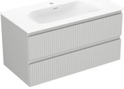 Mexen Rivel szafka łazienkowa 90 cm z umywalką Vela, 2 szuflady, ryflowana , szara mat/biała mat - 91A20-09047-2-BFF62-W23M01