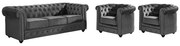 Kanapa 3-osobowa i 2 fotele CHESTERFIELD - Antracytowy welur