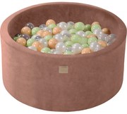 Okrągły Suchy Basen Z Piłeczkami 7cm Dla Dziecka, 90x40cm/300 Piłek, Welurowy, Beżowy, Piłki: Jasnozielone, Biała Perła, Beżowe, Transparentne - Meowbaby®
