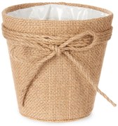 Osłonka na doniczkę pleciona z jutową kokardą, Ø 13 cm