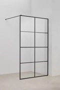 Mampara Prysznicowa Stała Z Dekoracją W Kratę, Szkło Hartowane 8 Mm I Aluminium Camden Czarny Matowy & Transparent & 120 X 195 Cm - Sklum