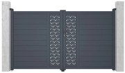 Skrzydłowa, elektryczna, pół-perforowana aluminiowa brama z wzorem Dł.305 x Wys.181 cm antracytowa GREGOR