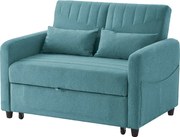 Sofa rozkładany podwójny 114 x 77 x 82,5 cm - regulowane oparcie na trzech poziomach - tkanina bawełniana i lniana - niebieski