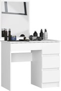 Toaletka AKORD T6 Biała 90 cm z lustrem 500x600 prawa 4 szuflady kolor Biały mat 90x50x142 cm