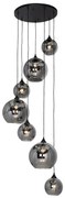 Lampa wisząca w stylu art deco czarna z przydymionym szkłem okrągła 7-światłowa - Sandra ArtDeco Oswietlenie wewnetrzne