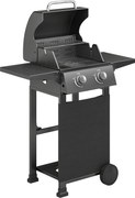 Outsunny Grill gazowy 5,4 kW, 2 palniki, stalowy wózek grillowy z termometrem, chromowany ruszt i półka do podgrzewania | Aosom PL