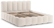 Kremowe tapicerowane łóżko dwuosobowe ze schowkiem i stelażem 200x200 cm Lupine – Micadoni