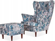 Fotel Uszak z podnóżkiem palmowe duże liście