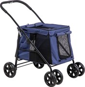 Outsunny Wózek dla Psa z Poduszką 3 Kieszenie Składany do 20kg Niebieski | Aosom PL