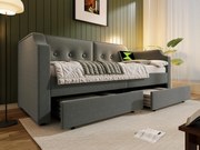 Łóżko banquette 90x200cm z weluru - z funkcją ładowania i LED - z stelażem na listwy - Szary