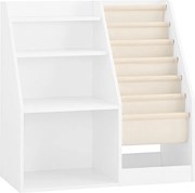 SoBuy Regał Montessori dla dzieci z 3 półkami i 1 koszem stojący oszczędzający miejsce wielofunkcyjny biały 80x40x80cm