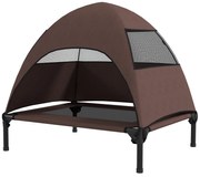 PawHut Leżanka dla Psów na Zewnątrz z Daszkiem, Podwyższone Łóżko dla Psów Średniej Wielkości, 76 x 61 x 71cm, Kawa