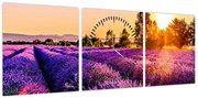 Obraz lawendowego pola (z zegarem) (90x30 cm)