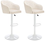 Zestaw 2 stołków barowych z tkaniny i metalu - Regulowana wysokość - Kremowy i biały - CARSTEN