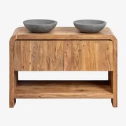 Zestaw Mebli Łazienkowych Z Drewna Akacjowego Vacry Akacja Brąz & 2 X Okrągły Szary Cement Ø40 Cm Tarsis & Bezlusterkowiec - Sklum