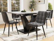 Stół rozsuwany z 4 krzesłami - Blat MDF, metalowa konstrukcja i aksamitne poduszki - Biały i Czarny