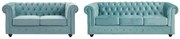 Kanapy 3-osobowa i 2-osobowa z weluru w kolorze pastelowym niebieskim CHESTERFIELD