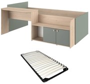 Łóżko piętrowe 90 x 190/200 cm - Naturalny i zielony + Stelaż - MIVONA