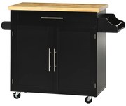 HOMCOM Wózek kuchenny serwisowy Wyspa kuchenna, 1 półka na przyprawy, 1 uchwyt na ręcznik, 109 cm x 40 cm x 89 cm, Czarny