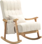 HOMCOM Fotel bujany z poduszką lędźwiową, szerokie siedzisko, rama bukowa, do 120 kg, Beżowy