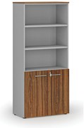 Szafa biurowa kombinowana PRIMO GRAY, drzwi na 2 poziomach, 800 x 420 x 1781 mm, szary/orzech