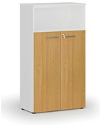 Szafa biurowa kombinowana PRIMO WHITE, drzwi na 3 poziomach, 800 x 420 x 1434 mm, biały/buk