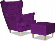 Fotel Uszak z pufką skandynawski intensywny fiolet