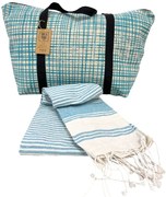 Stylowy komplet torba plażowa + ręcznik HAMAM 75x150 cm turkusowy