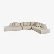 Sofa Narożna Cardea 4-częściowa Modułowa Z Podwójnym Tapicerowanym Szezlongiem Tkanina Bouclé W Kolorze Kremowo-beżowym - Sklum