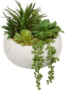 Sztuczne sukulenty w ceramicznej doniczce z marmurowym wzorem, wys. 18 cm