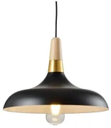 Czarna lampa wisząca z drewniano-metalowym kloszem Skandi – GTV