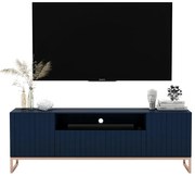 Granatowa stojąca szafka na TV z lamelami N7-S02