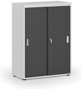 Szafa biurowa z drzwiami przesuwnymi PRIMO WHITE, 800 x 420 x 1087 mm, biały/grafit