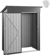 Szopa Ogrodowa SucceBuy z Metalu, 153,3 x 87,6 cm, Szopa Magazynowa na Zewnątrz, z Drzwiami na Zamek, Spadzisty Dach, Kabina Ogrodowa, Szary