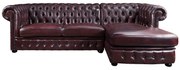 Kanapa narożna BRENTON ze 100% skóry bawolej Chesterfield - Wiśnia - narożnik prawostronny