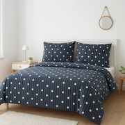 Pościel 160x200 z mikrofibry granatowa kropki paski komplet