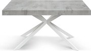 Stół drewniany, wykończenie cementowe, biała podstawa X, rozkładany 160x90 - CAMAIORE