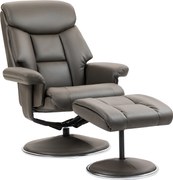 HOMCOM Fotel Relaksacyjny z Podnóżkiem, Regulowane Oparcie, Skóra Ekologiczna, do 150 kg, Szary