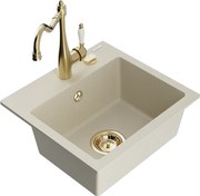 Mexen Milo zlewozmywak granitowy 1-komorowy z baterią kuchenną Carla, beżowy - 6505-69-670700-50