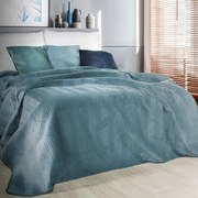 Narzuta na łóżko welwetowa 200x220 cm niebieska pikowana w jodełkę